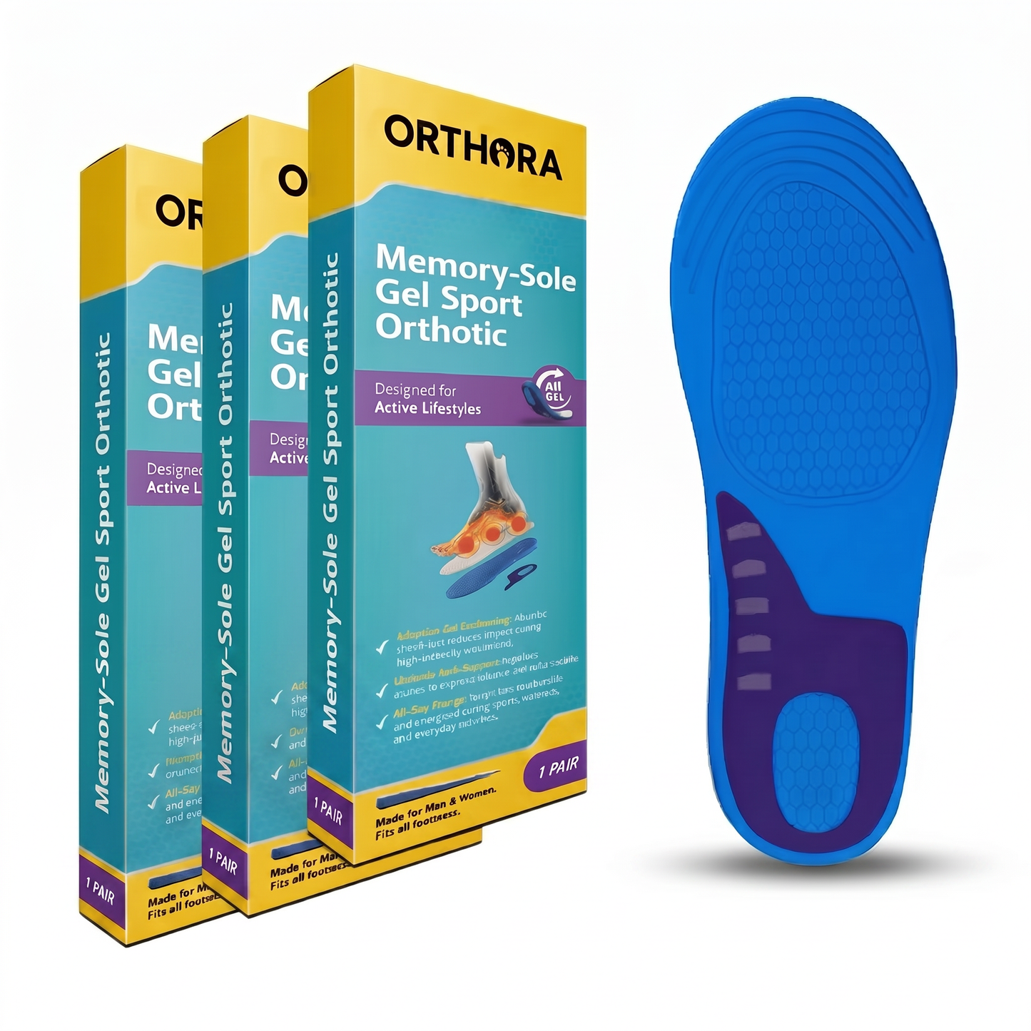 3-Pack Memory-Sole Gel Sport Orthotic Insoles
